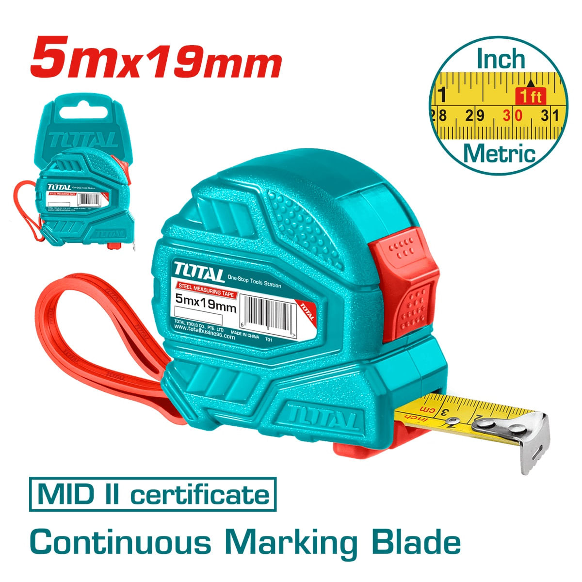 Ruleta Total - 5m x 19mm - 2 functii, 1, atomico.ro