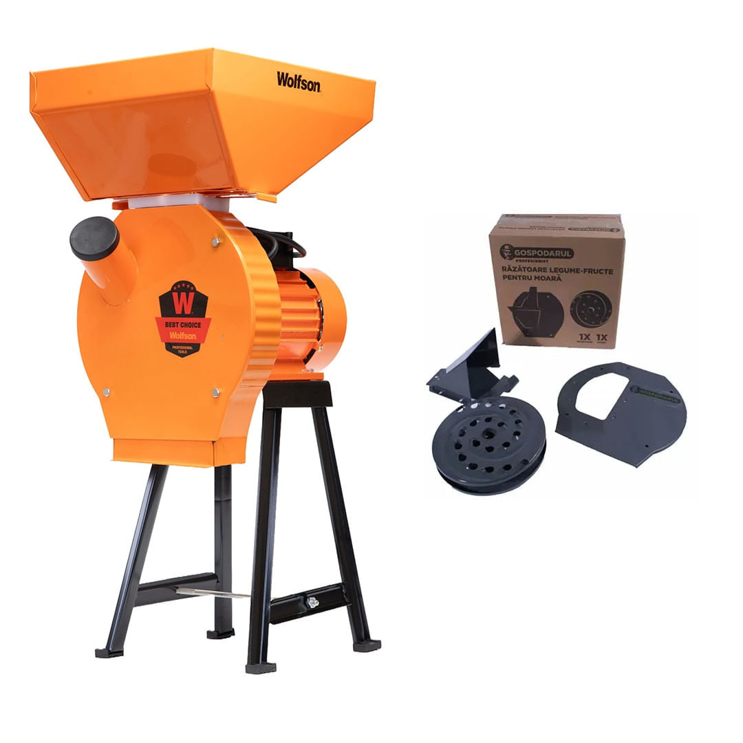 Moara pentru cereale Wolfson cu suport metalic - 2in1, 2700W, 200kg/h cu accesoriu fructe si legume, 1, atomico.ro