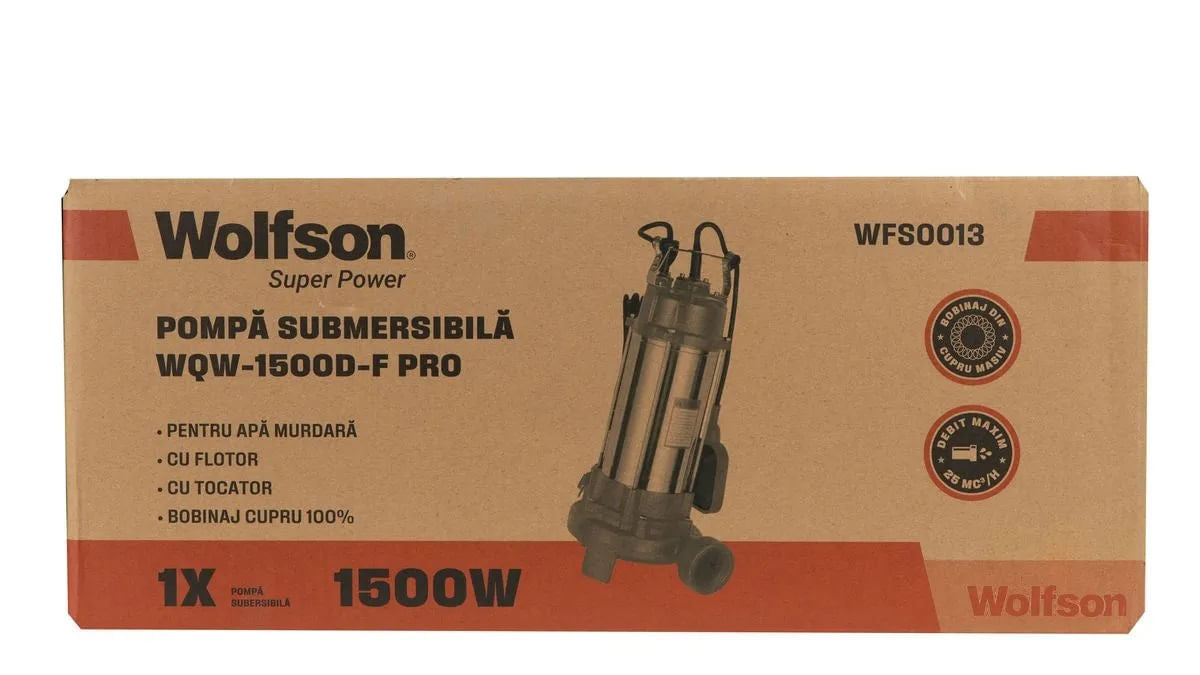 Pompa submersibila apa murdara cu tocator si flotor Wolfson WQW-1500D-F PRO + furtun 40m + cuple, 7, atomico.ro