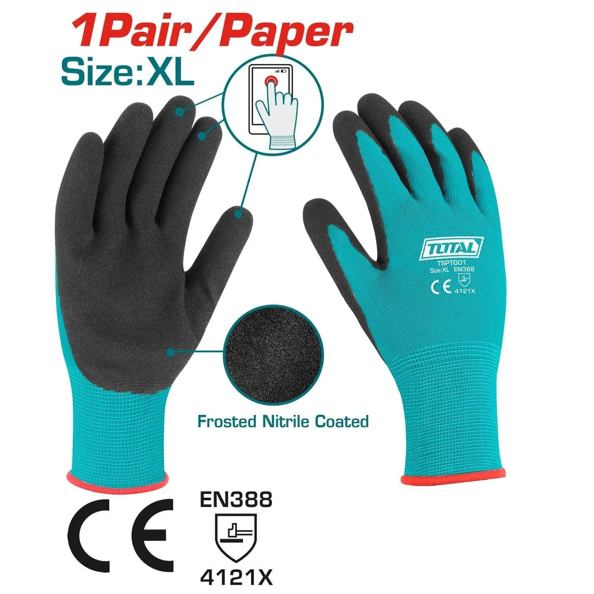 Manusi de protectie TOTAL din nitril + textil, marimea XL, 1, atomico.ro