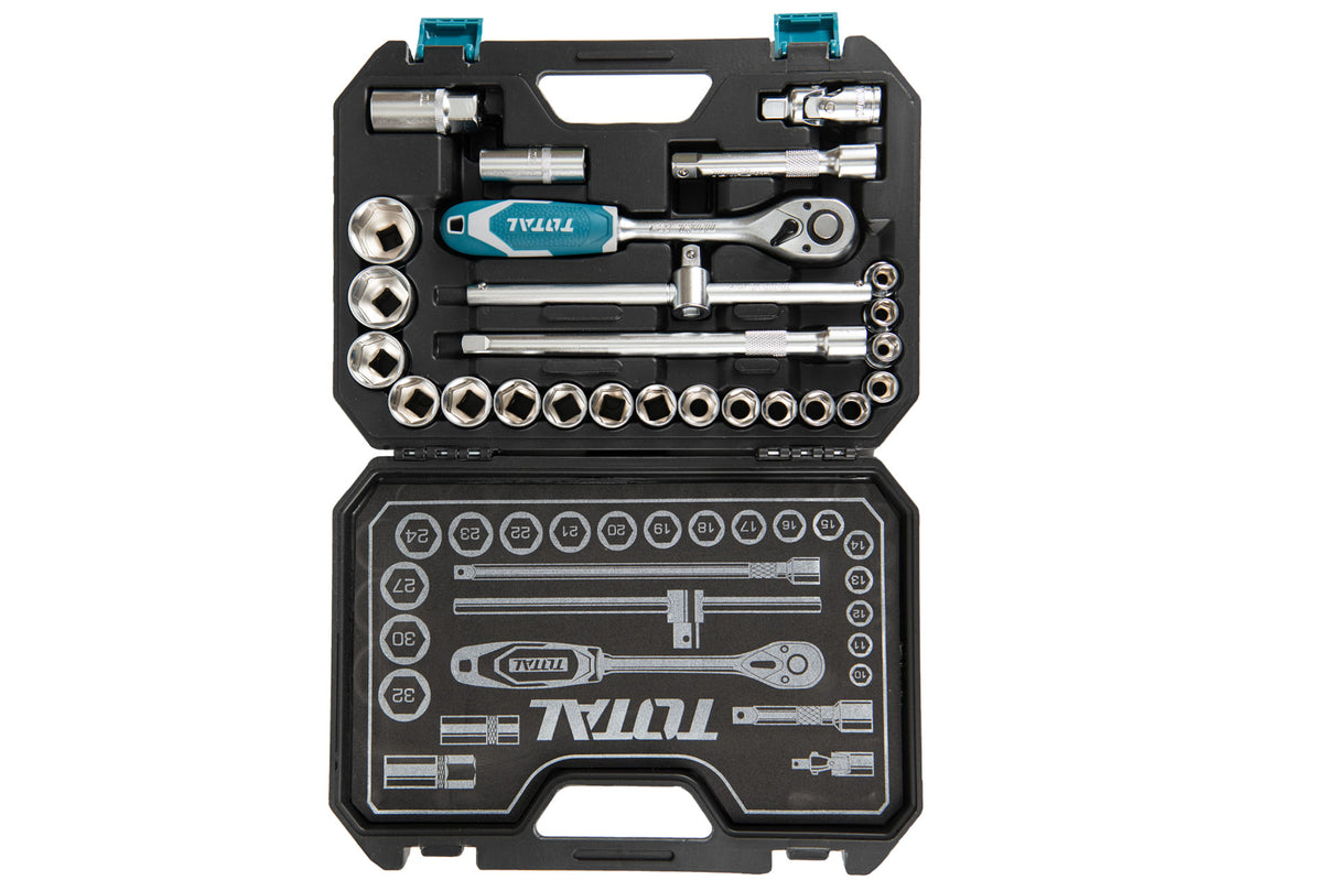 Tusa de chei tubulare TOTAL Industrial - 1/2" cu antrenor - 25 piese, 4, atomico.ro