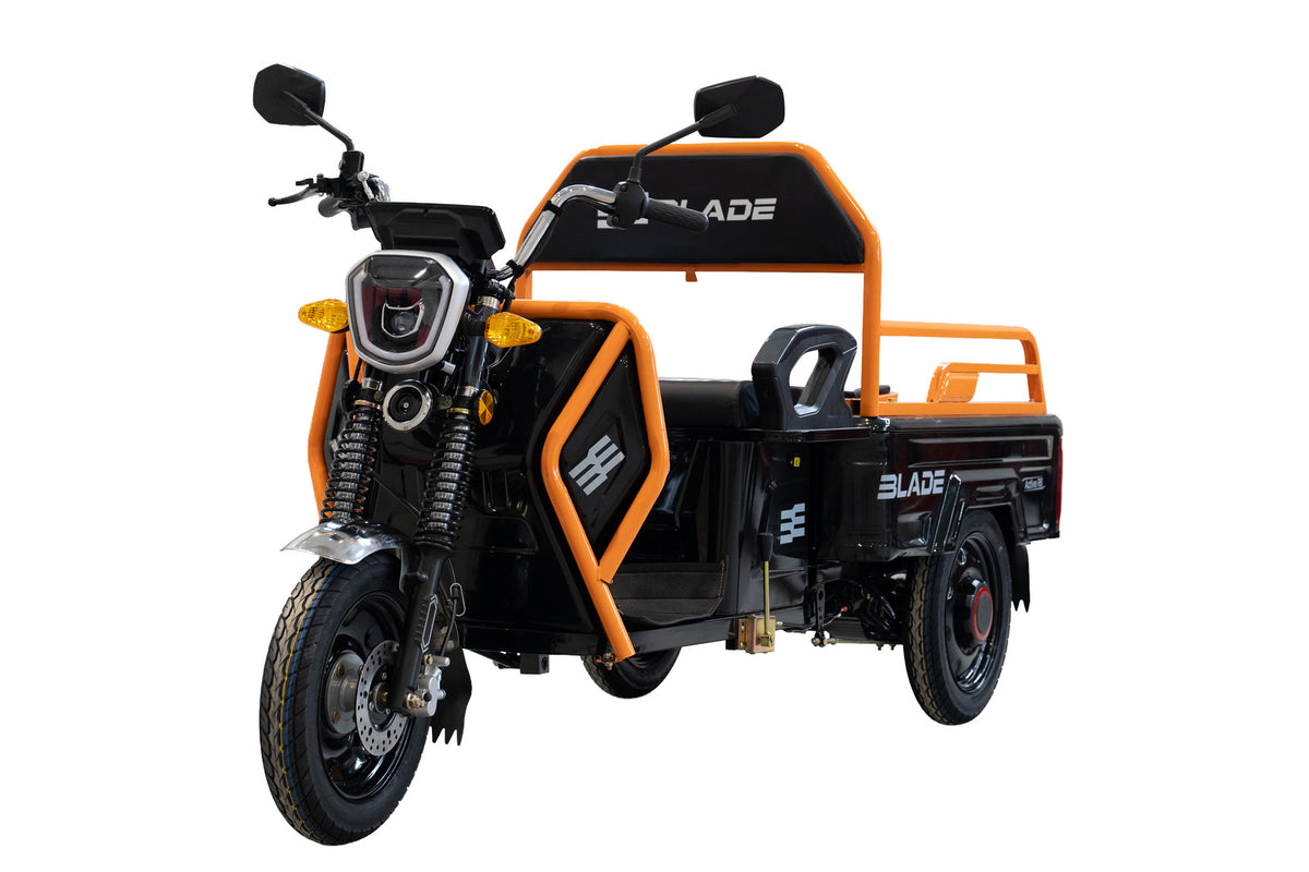 Triciclu Cargo electric BLADE Active R6 1300W, 25 km/h, autonomie pana la 50 km, baterie plumb-acid 72 V/20 Ah, capacitate maxima 500 kg, fara permis, culoare negru-portocaliu, 4, atomico.ro