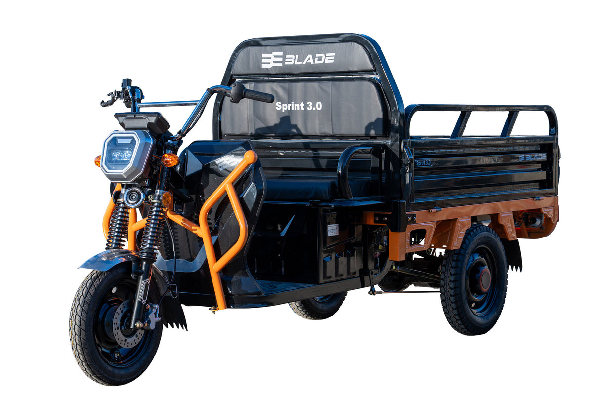 Triciclu Cargo electric BLADE Sprint 3.0 - 2000W, 25 km/h, autonomie pana la 70 km, baterie plumb-acid 72V 45Ah, capacitate maxima 600 kg, fara permis, culoare negru+portocaliu, 7, atomico.ro