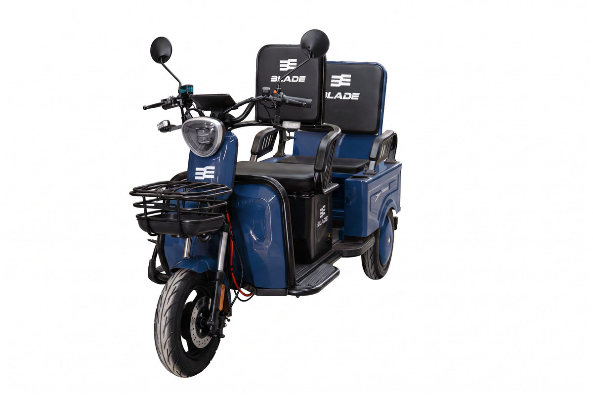 Triciclu electric BLADE DUO MAX 11, 1200W, 60V 20Ah, 25 km/h, fara permis, autonomie 50 km, 3+1 viteze, albastru-negru, 4, atomico.ro