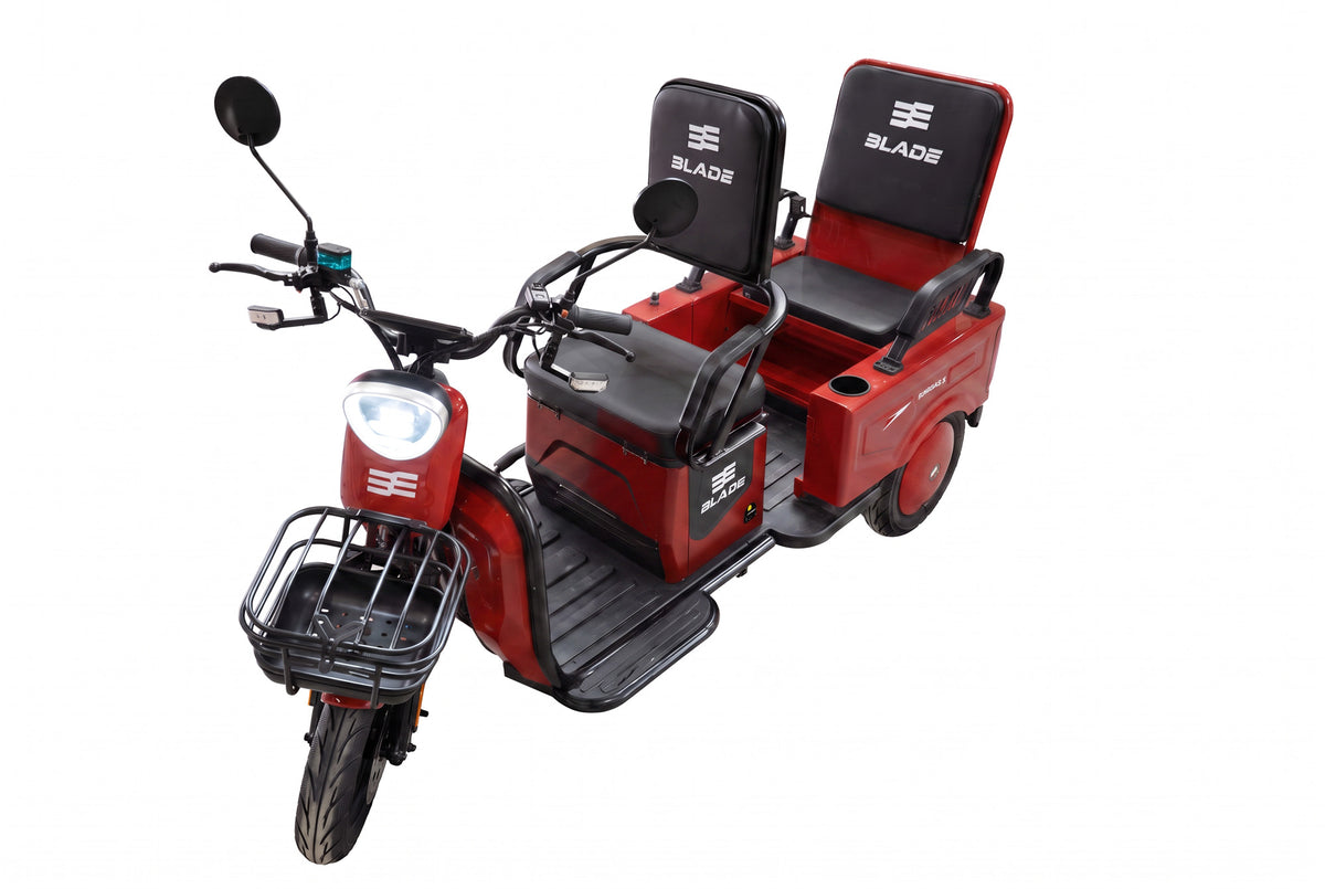 Triciclu electric BLADE DUO MAX 11, 1200W, 60V 20Ah, 25 km/h, fara permis, autonomie 50 km, 3+1 viteze, rosu-negru, 3, atomico.ro