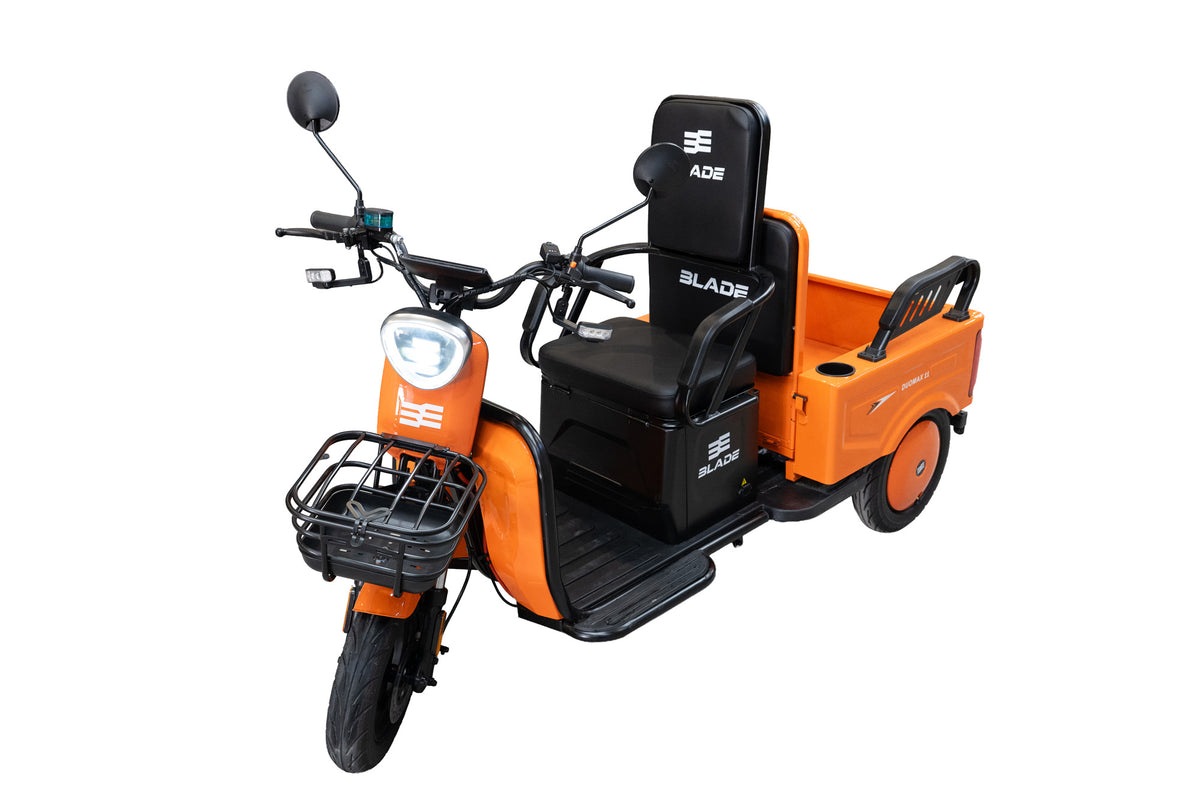 Triciclu electric BLADE DUO MAX 11, 1200W, 60V 20Ah, 25 km/h, fara permis, autonomie 50 km, 3+1 viteze, portocaliu-negru, 5, atomico.ro