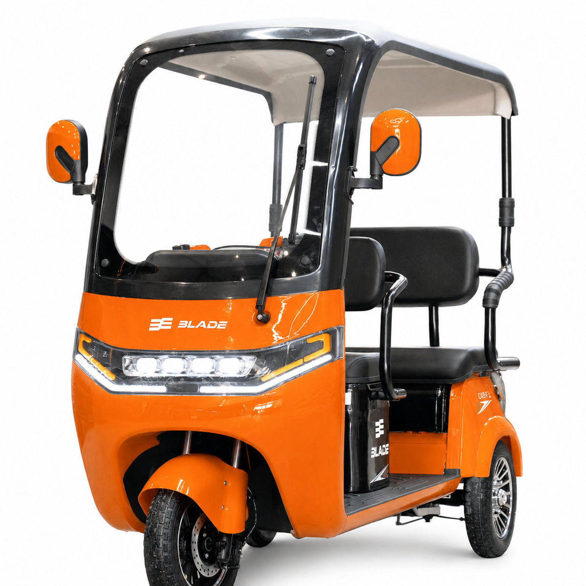 Triciclu electric pentru 2 persoane BLADE CAB X3, 1200W, 25 km/h, autonomie pana la 70 km, baterie 72V 20Ah, cu acoperis, Portocaliu/Negru, 8, atomico.ro