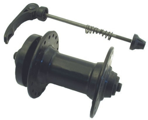 Butuc fata aluminiu, 32 gauri, frana disc, negru anodizat, lungime QR 112 mm, ax 9 mm, cale rulare cu bile, 1, atomico.ro