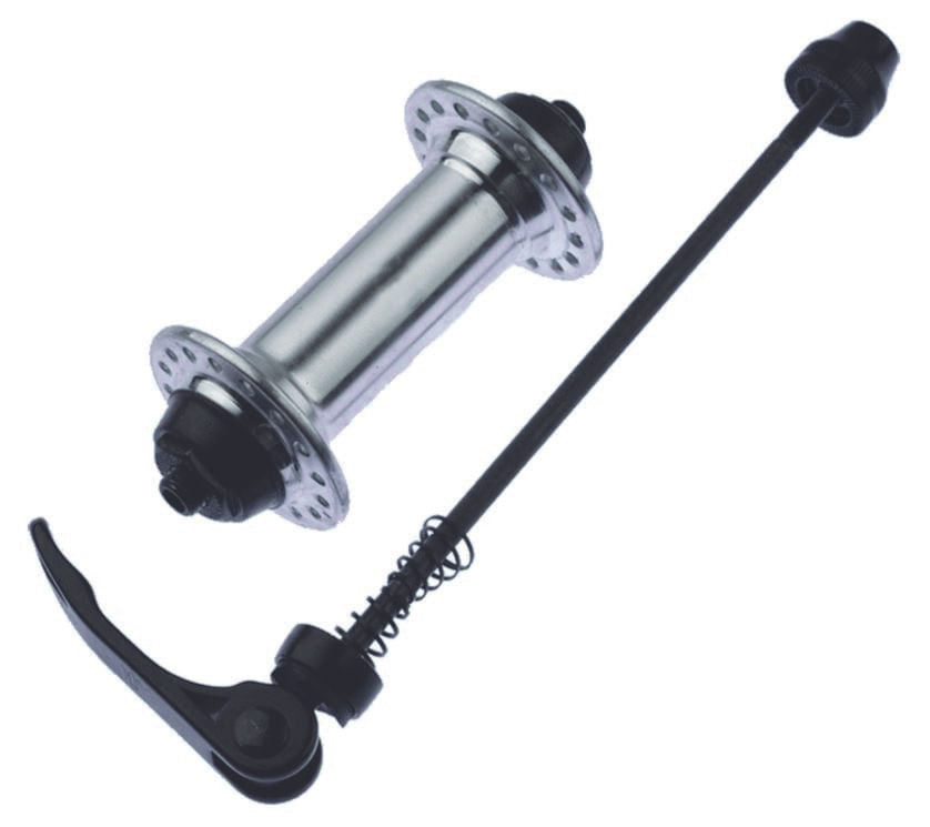 Butuc fata aluminiu, 32 gauri, negru anodizat, lungime QR 112 mm, ax 9 mm, cale rulare cu bile de otel, 1, atomico.ro