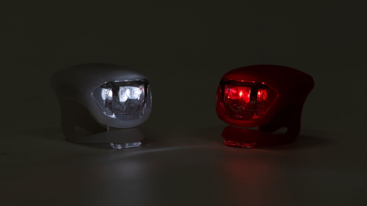 Set lumini bicicleta silicon Trip, 2 LED-uri albe + 2 LED-uri rosii super bright, 2 functii, 6, atomico.ro