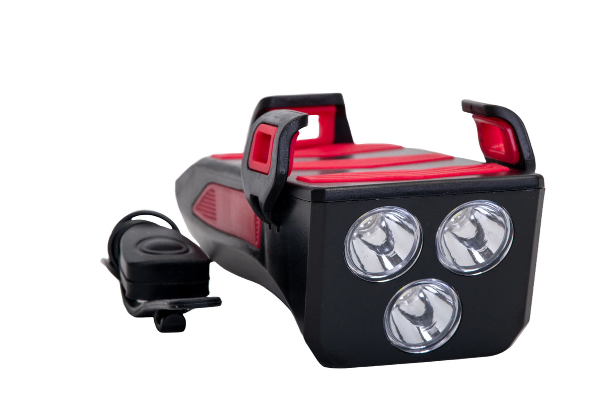 Far led bicicleta cu suport telefon si claxon (reincarcabil USB) + Ham reflectorizant, 4, atomico.ro