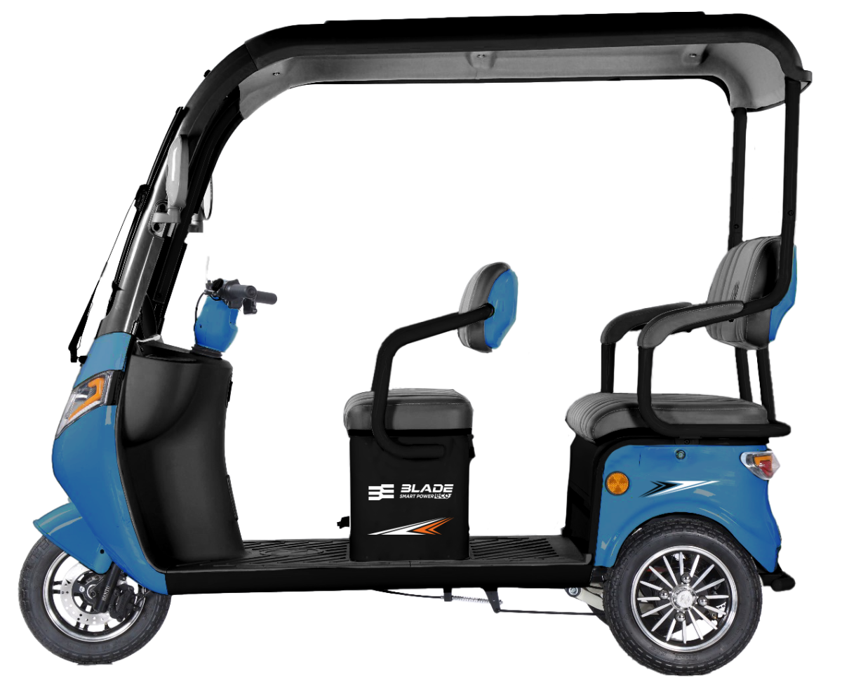 Triciclu electric pentru 2 persoane BLADE CAB X3, 1200W, 25 km/h, autonomie pana la 70 km, baterie 72V 20Ah, cu acoperis, Albastru/Negru, 1, atomico.ro