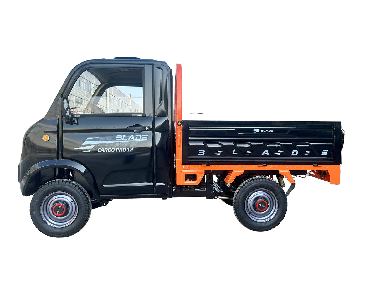 Masina Pickup Cargo electric fara permis BLADE - CARGO PRO 12, 3000W, 25 km/h, 72V 100Ah, 800 kg sarcina, autonomie 100 km, negru-portocaliu, 4, atomico.ro