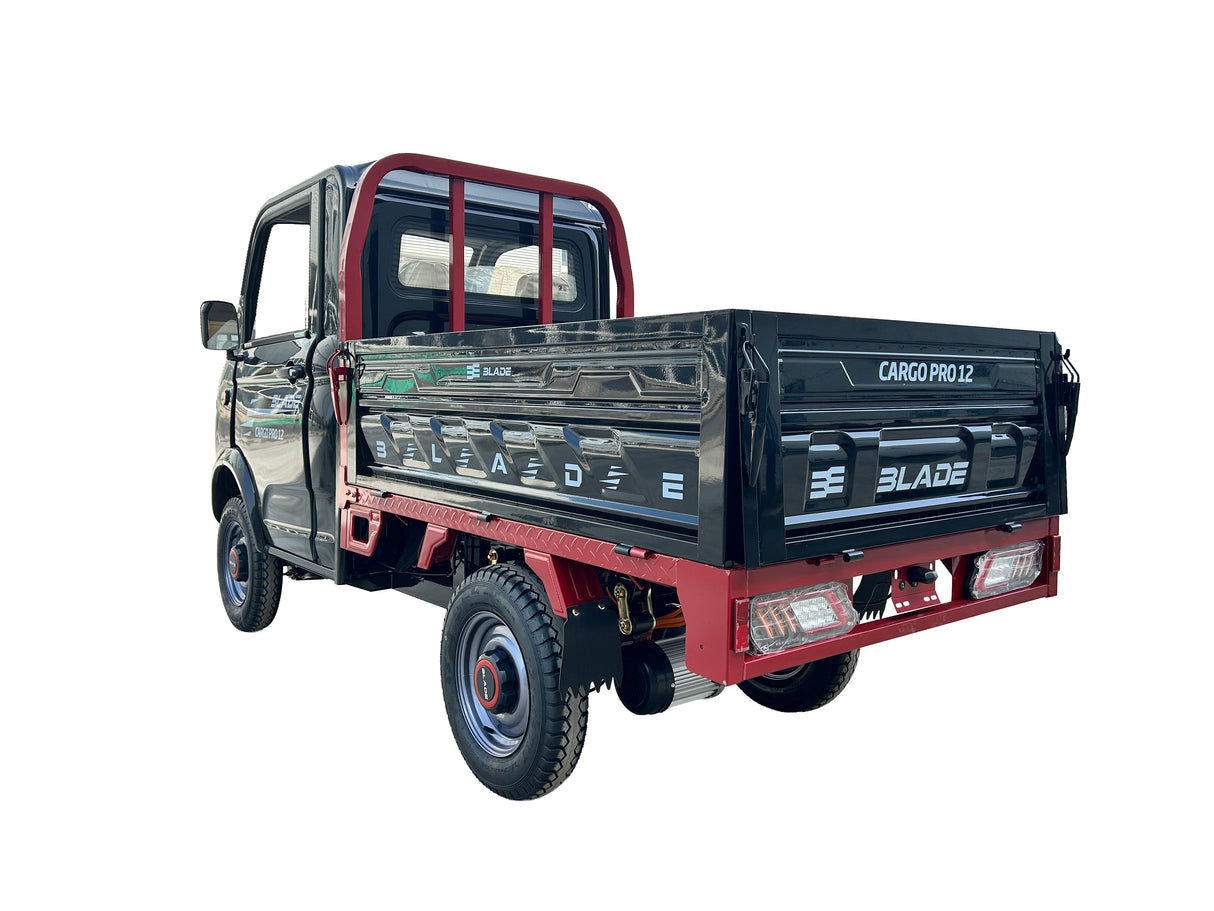 Masina Pickup Cargo electric fara permis BLADE - CARGO PRO 12, 3000W, 25 km/h, 72V 100Ah, 800 kg sarcina, autonomie 100 km, negru-rosu, 6, atomico.ro