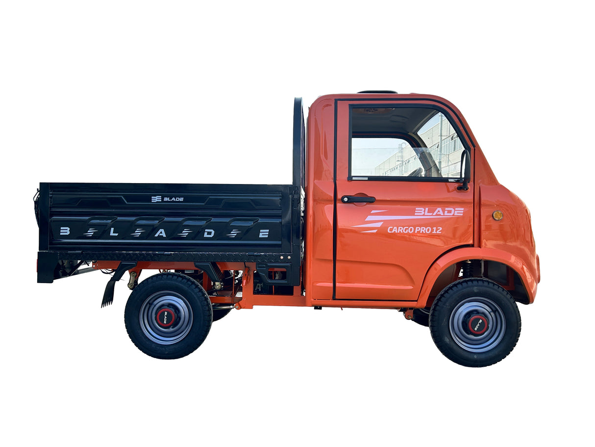 Masina Pickup Cargo electric fara permis BLADE - CARGO PRO 12, 3000W, 25 km/h, 72V 100Ah, 800 kg sarcina, autonomie 100 km, portocaliu-negru, 5, atomico.ro