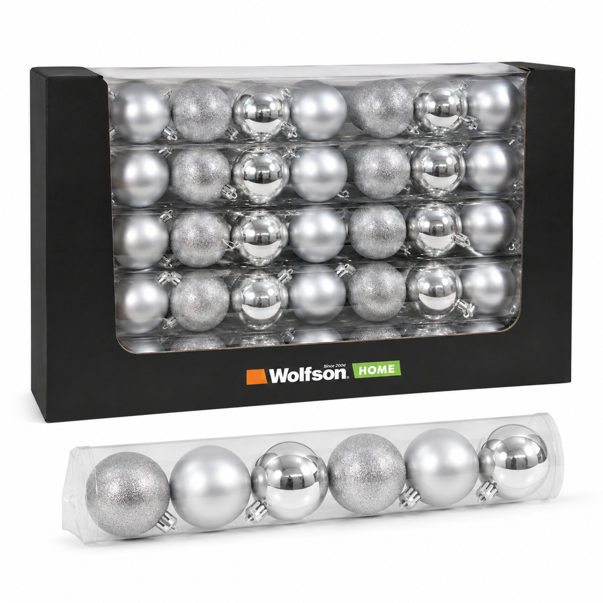WOLFSON - SET GLOBURI DE CRACIUN, ARGINTIU FROSTED, Ø6CM, PLASTIC, SET 9 BUCATI, 1, atomico.ro