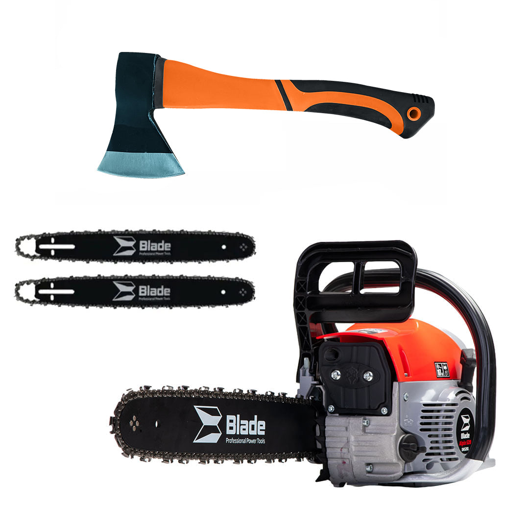 Drujba pe benzina BLADE Alpin 520 - 5CP, 2 lame si 2 lanturi + toporisca fibra Wolfson, 5, atomico.ro