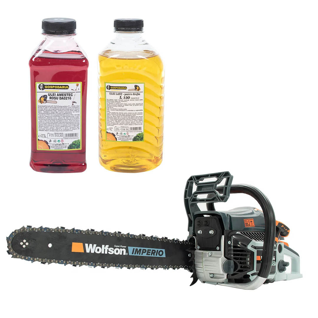 Drujba pe benzina WOLFSON IMPERIO 6000 - 3.2 CP, 52cc + ulei amestec 0.5L, ulei ungere lant L150, 1, atomico.ro