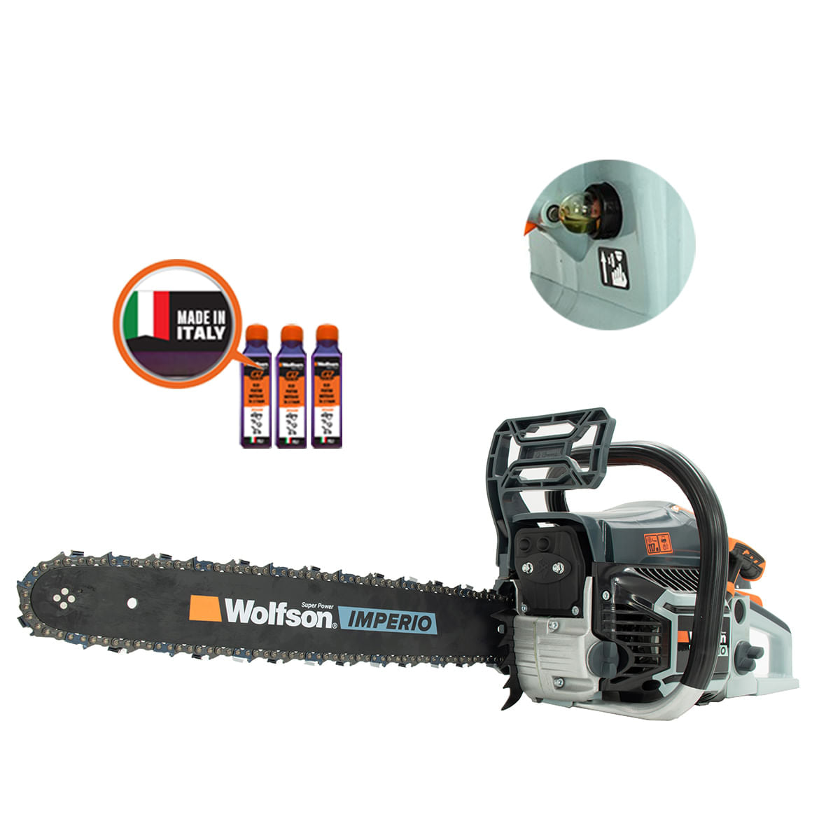 Drujba pe benzina WOLFSON IMPERIO 6000 - 3.2 CP, 3 x ulei motor 2T, 1, atomico.ro