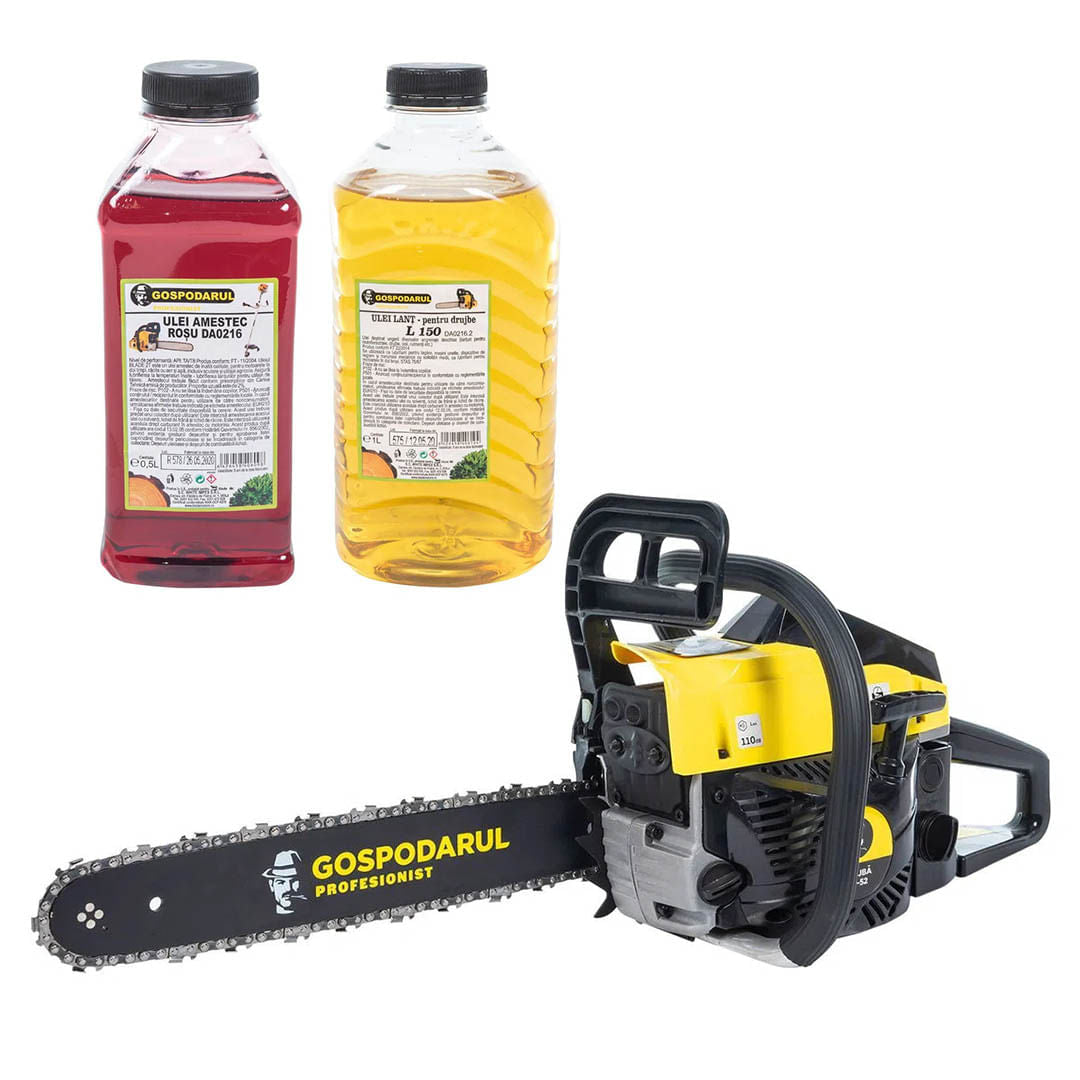 Drujba pe benzina Gospodarul Profesionist GP-5200 - 5 CP, 52cc + ulei ungere lant L150 si ulei amestec 0.5L, 1, atomico.ro