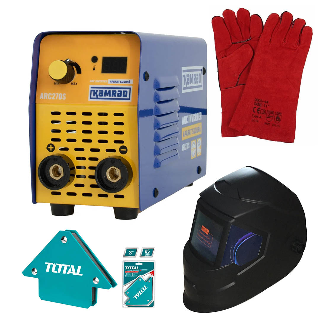 Aparat de sudura cu Inverter KAMRAD ARC270S MMA-270A + Masca automata, manusi de sudura, coltare magnetice de sudura Total, 1, atomico.ro