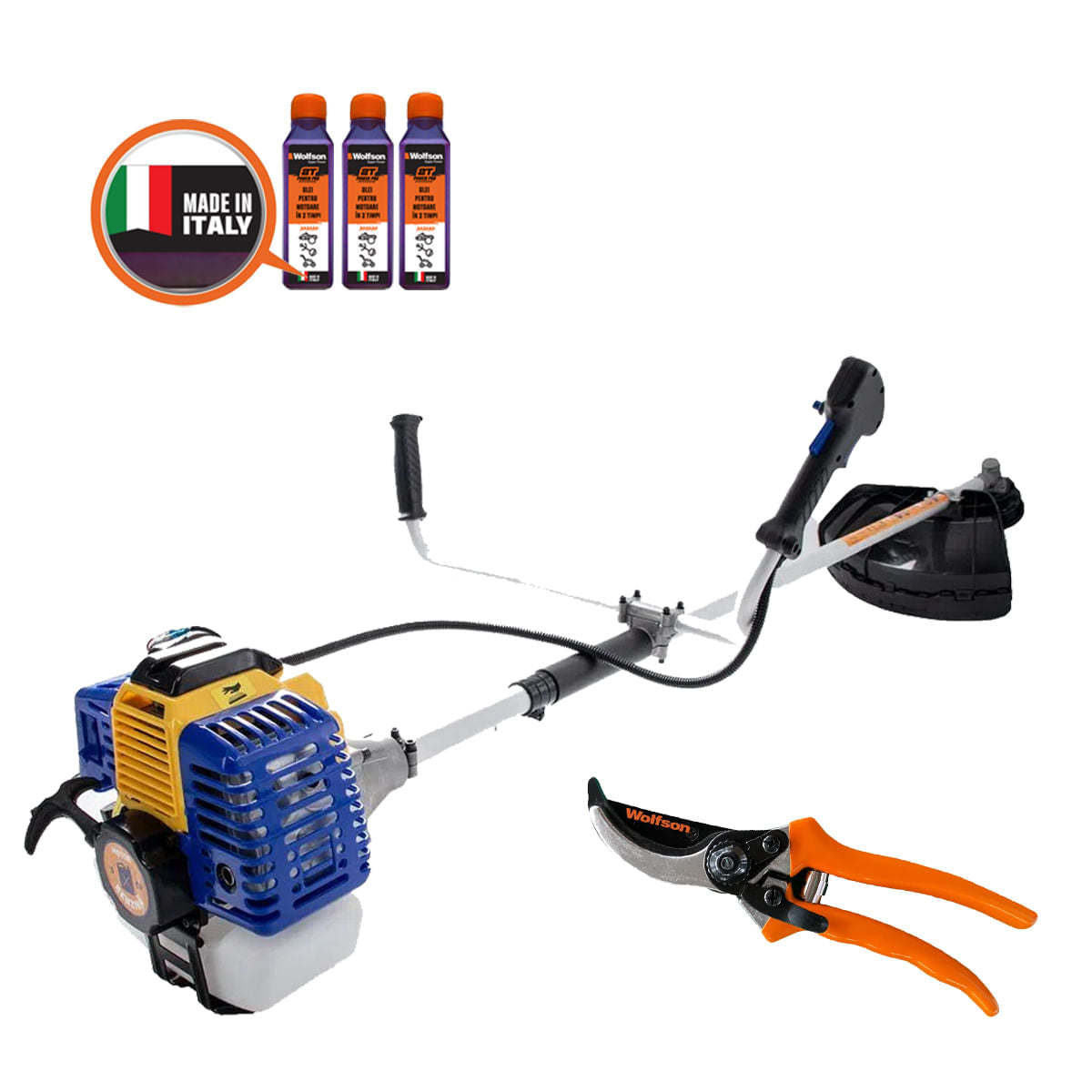 Motocoasa pe benzina KAMRAD K5200, 5 CP, 52cc, 3 accesorii, ham comfort plus + 3 ulei 0.1L + foarfeca taiere crengi, 1, atomico.ro