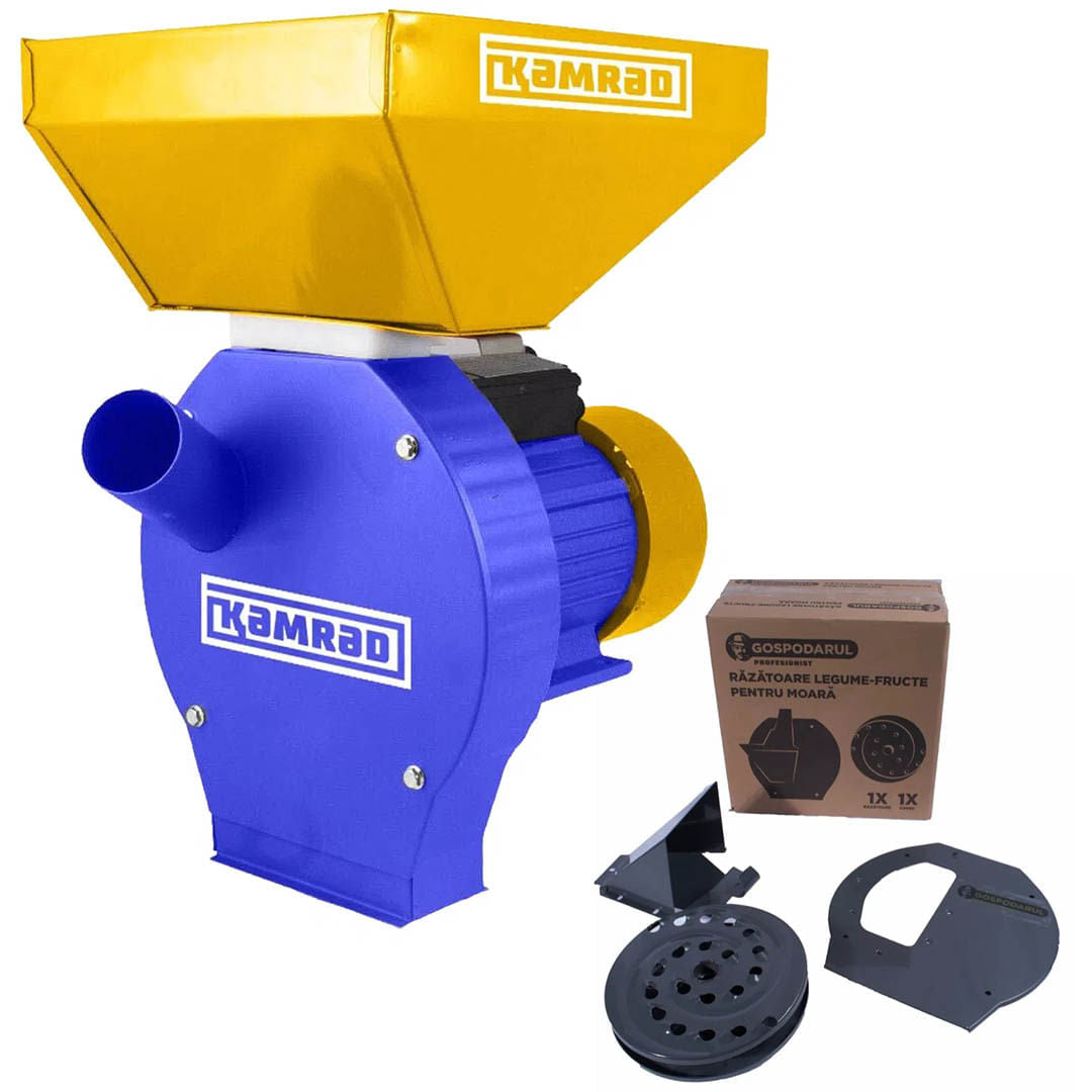 Moara pentru cereale si stiuleti de porumb Kamrad, 3900W, 320 Kg/h + accesoriu fructe si legume, 1, atomico.ro
