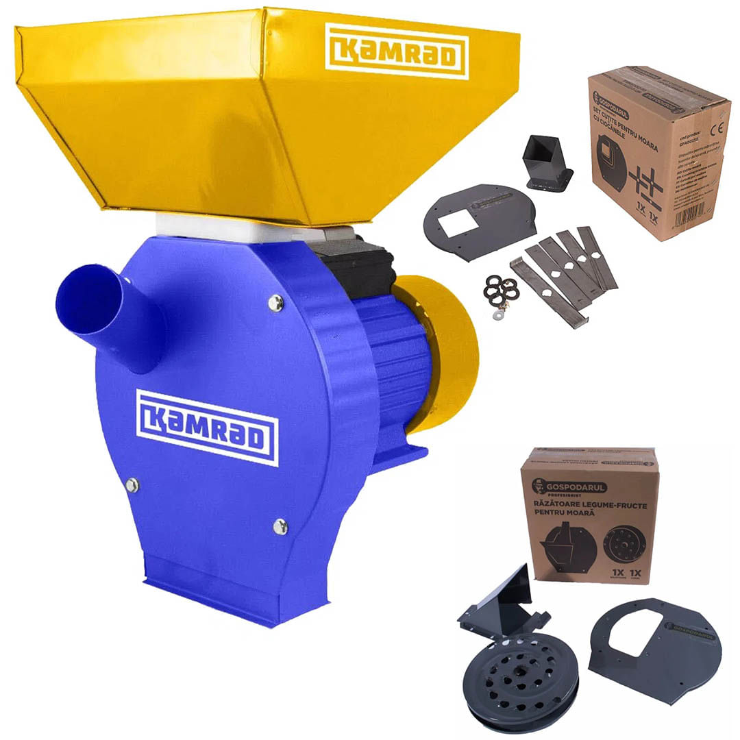 Moara pentru cereale si stiuleti de porumb Kamrad, 3900W, 320 Kg/h + accesoriu furaje, fructe si legume, 1, atomico.ro