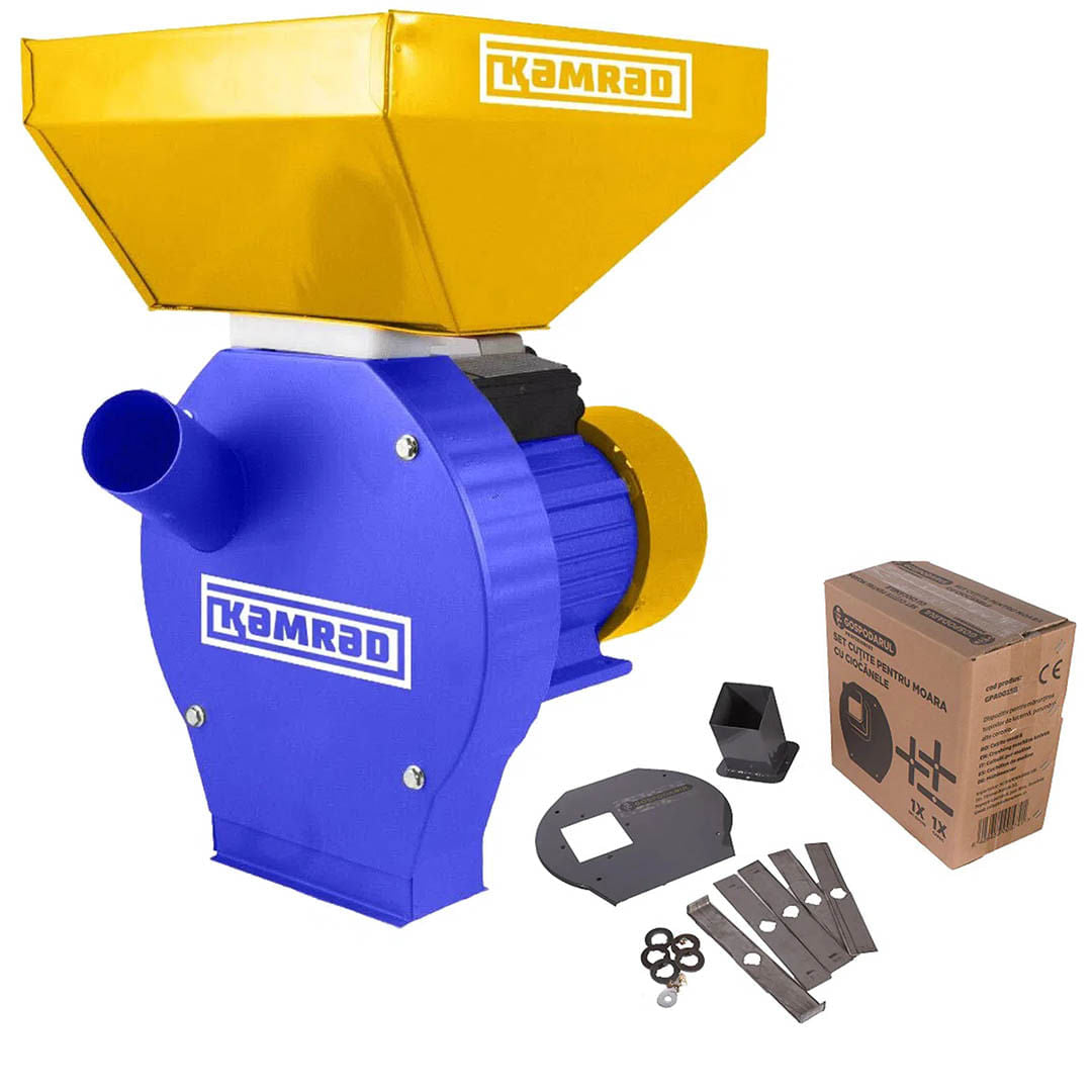 Moara pentru cereale si stiuleti de porumb Kamrad, 3900W, 320 Kg/h + accesoriu furaje, 1, atomico.ro