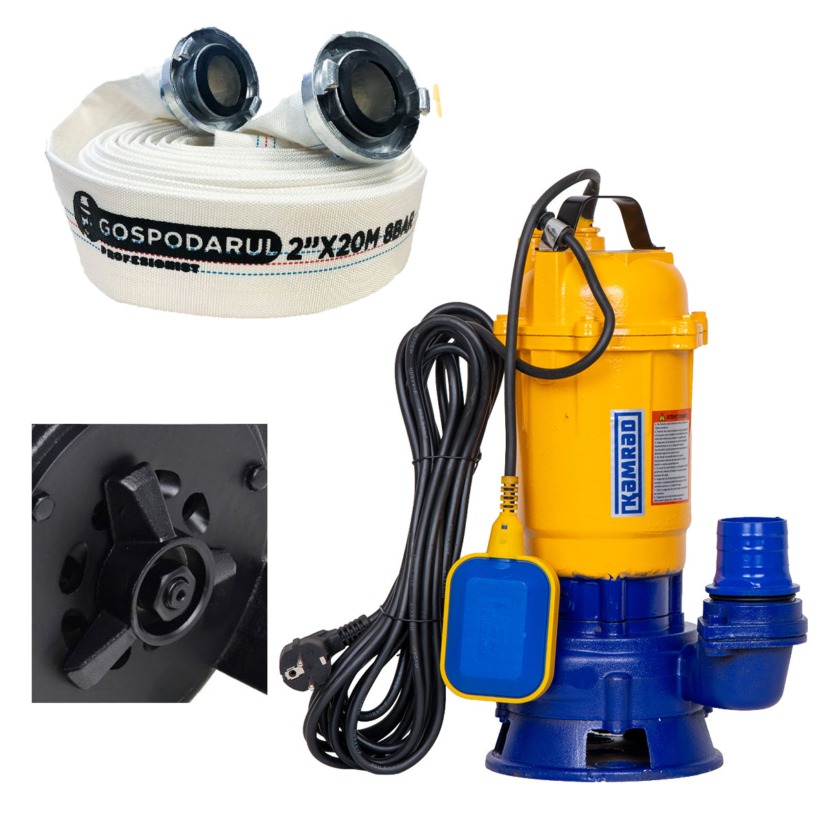 Pompa submersibila apa murdara cu tocator Kamrad + furtun 20m, cuple incluse, 1, atomico.ro