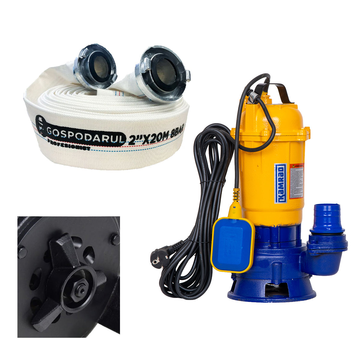 Pompa submersibila apa murdara cu tocator Kamrad + furtun 40m, cuple incluse, 1, atomico.ro