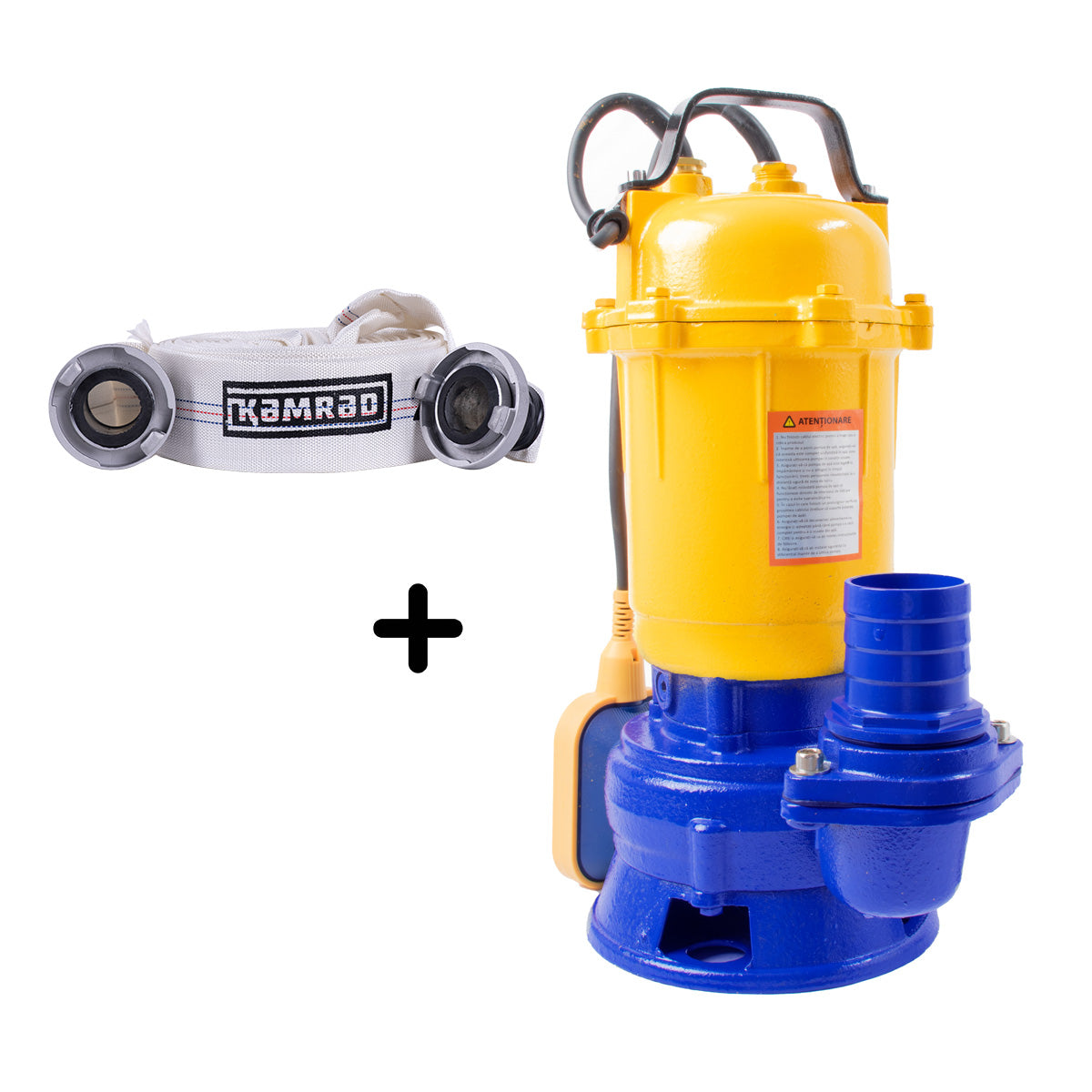 Pompa apa murdara cu plutitor KAMRAD TP-3100, 1100W, 2",cablu 8m, fonta + furtun pompieri 2, 20m, 1, atomico.ro