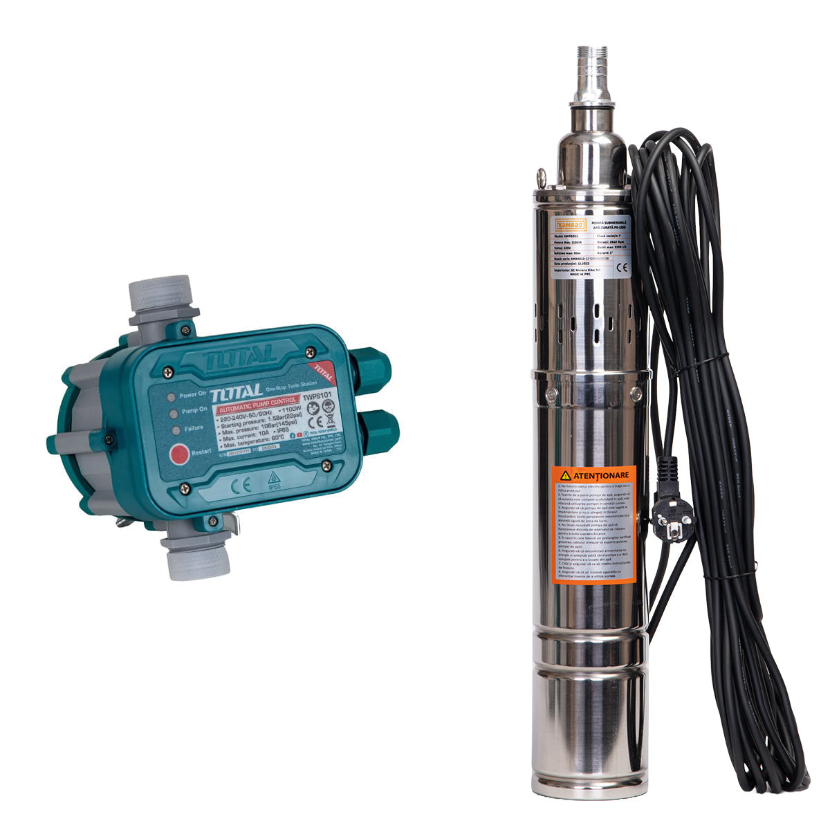 Pompa submersibila apa curata Kamrad PS-1300, 1100W, cablu 15m, 3200L/h, 1 tol, diametru 100mm + presostat, 1, atomico.ro