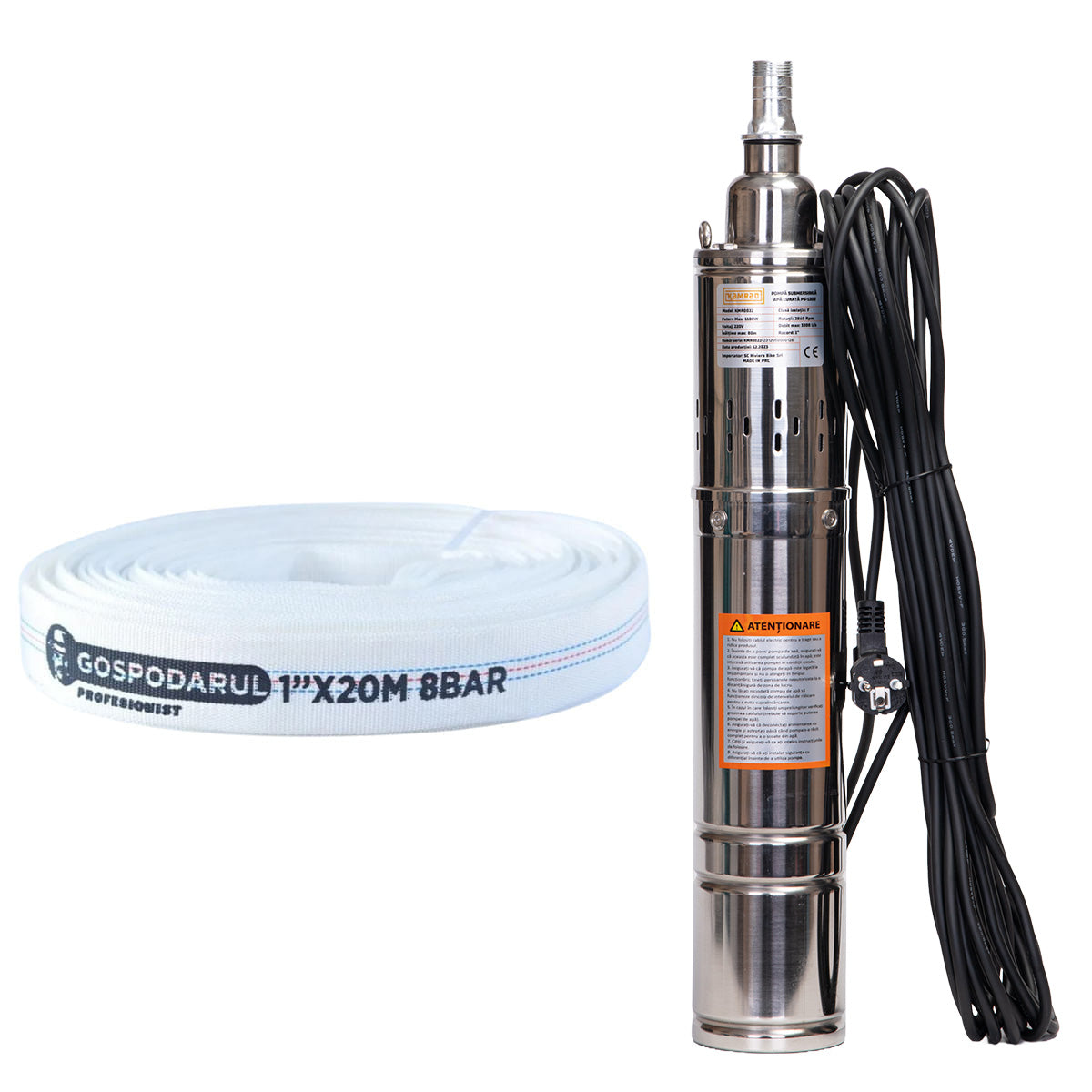 Pompa submersibila apa curata Kamrad PS-1300, 1100W, cablu 15m, 3200L/h, 1 tol, diametru 100mm + furtun 20m, 1, atomico.ro