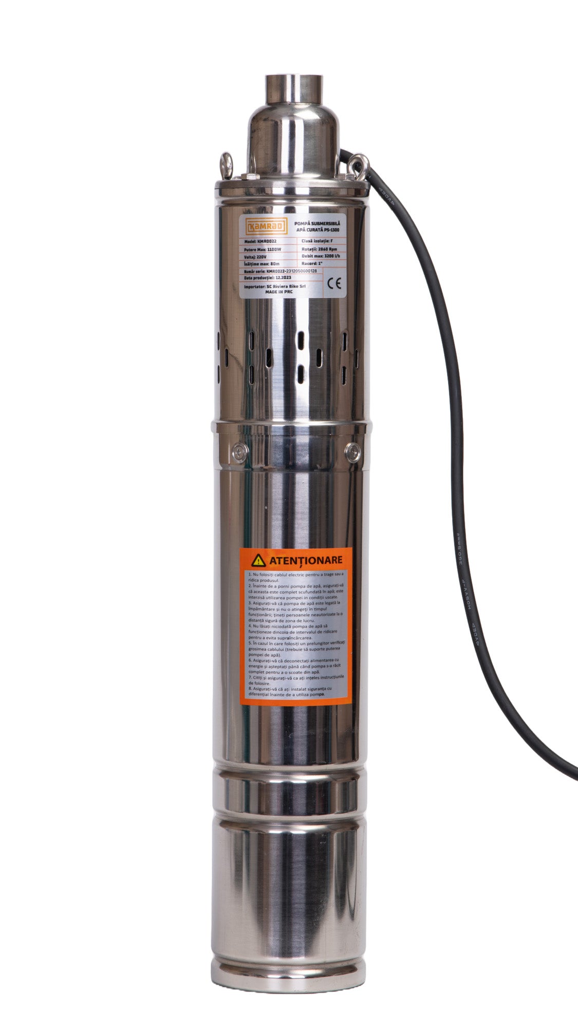 Pompa submersibila apa curata Kamrad PS-1300, 1100W, cablu 15m, 3200L/h, 1 tol, diametru 100mm - RESIGILAT, 3, atomico.ro