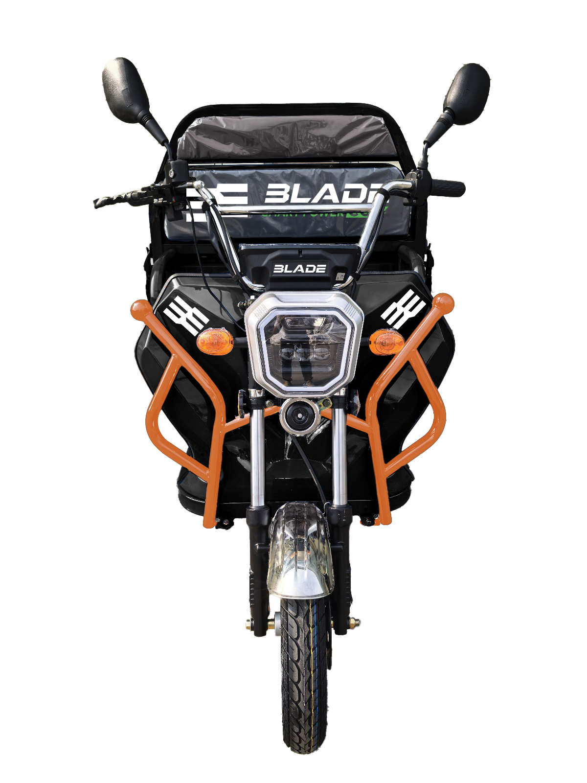 Triciclu Cargo electric BLADE Sprint 3.0 - 2000W, 25 km/h, autonomie pana la 70 km, baterie plumb-acid 72V 45Ah, capacitate maxima 600 kg, fara permis, culoare negru+portocaliu, 2, atomico.ro
