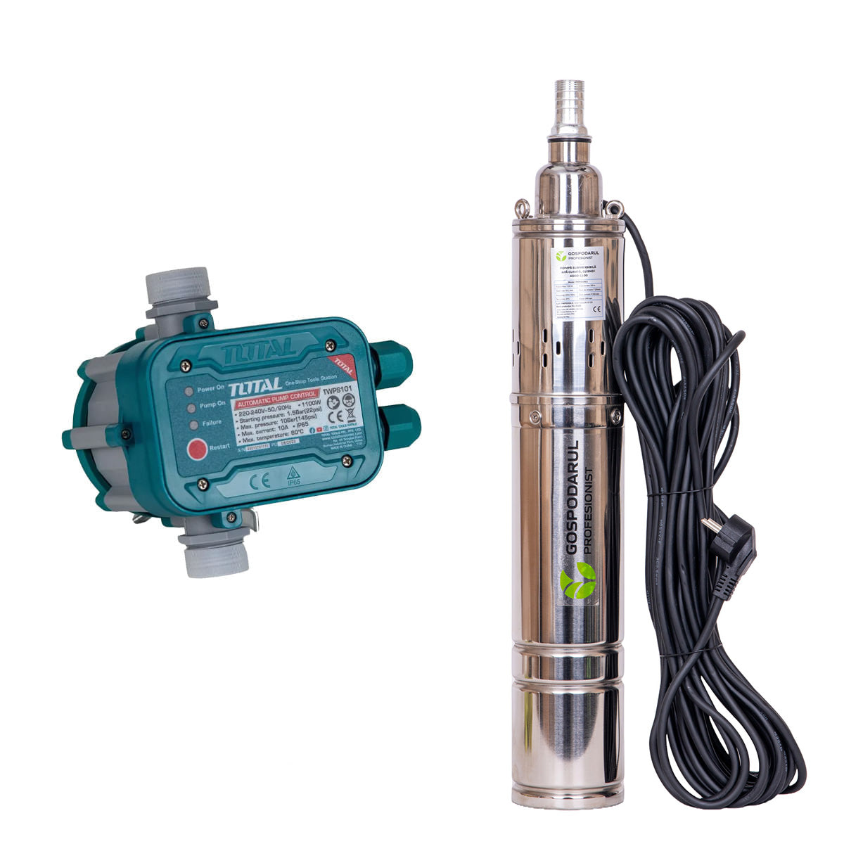 Pompa submersibila pentru apa curata cu snec Gospodarul Profesionist 4QGD 1100W, 1800 l/h, cablu 15m + Presostat, 1, atomico.ro