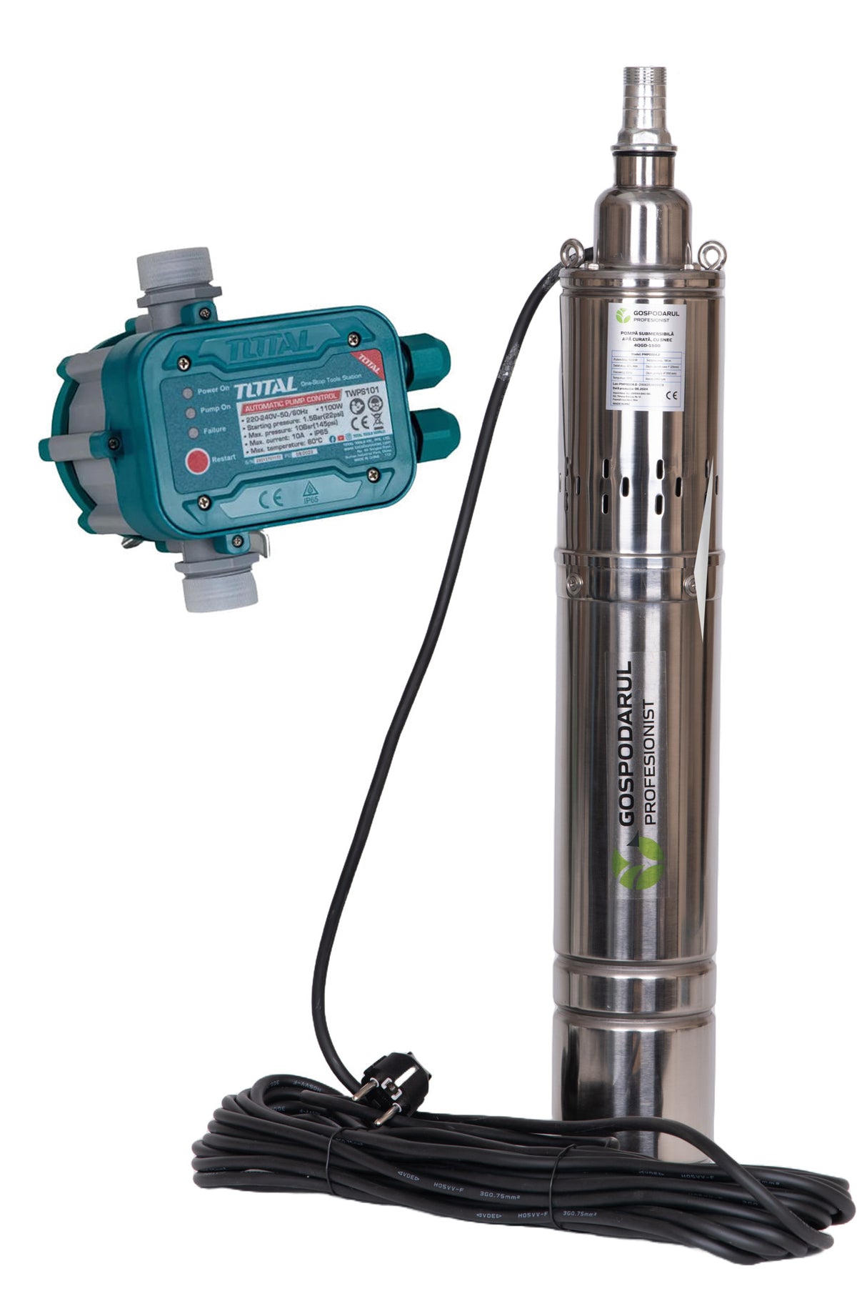 Pompa submersibila Gospodarul Profesionist 1500W, 2400 l/h, cablu 10m + Presostat, 1, atomico.ro