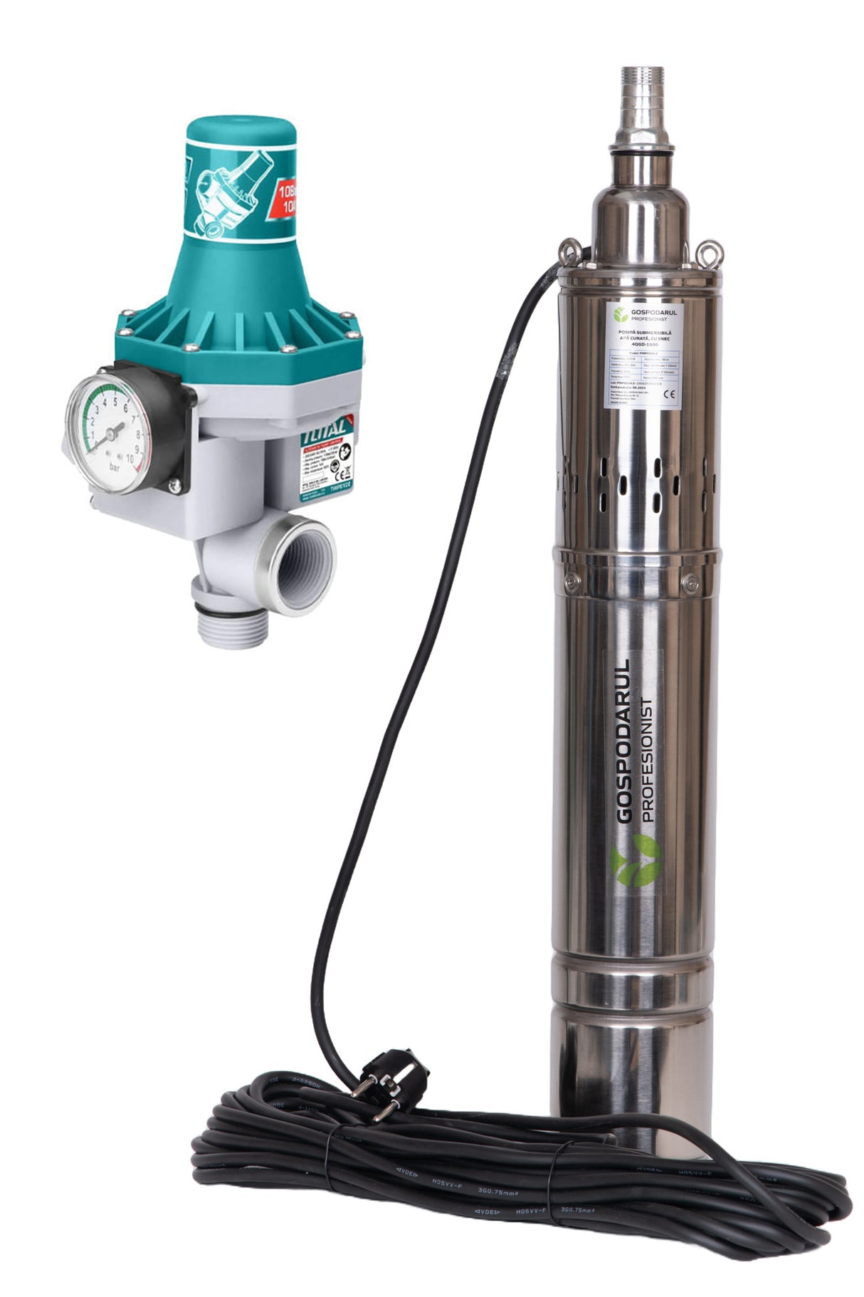 Pompa submersibila Gospodarul Profesionist 1500W, 2400 l/h, cablu 10m + Presostat Total, 1, atomico.ro