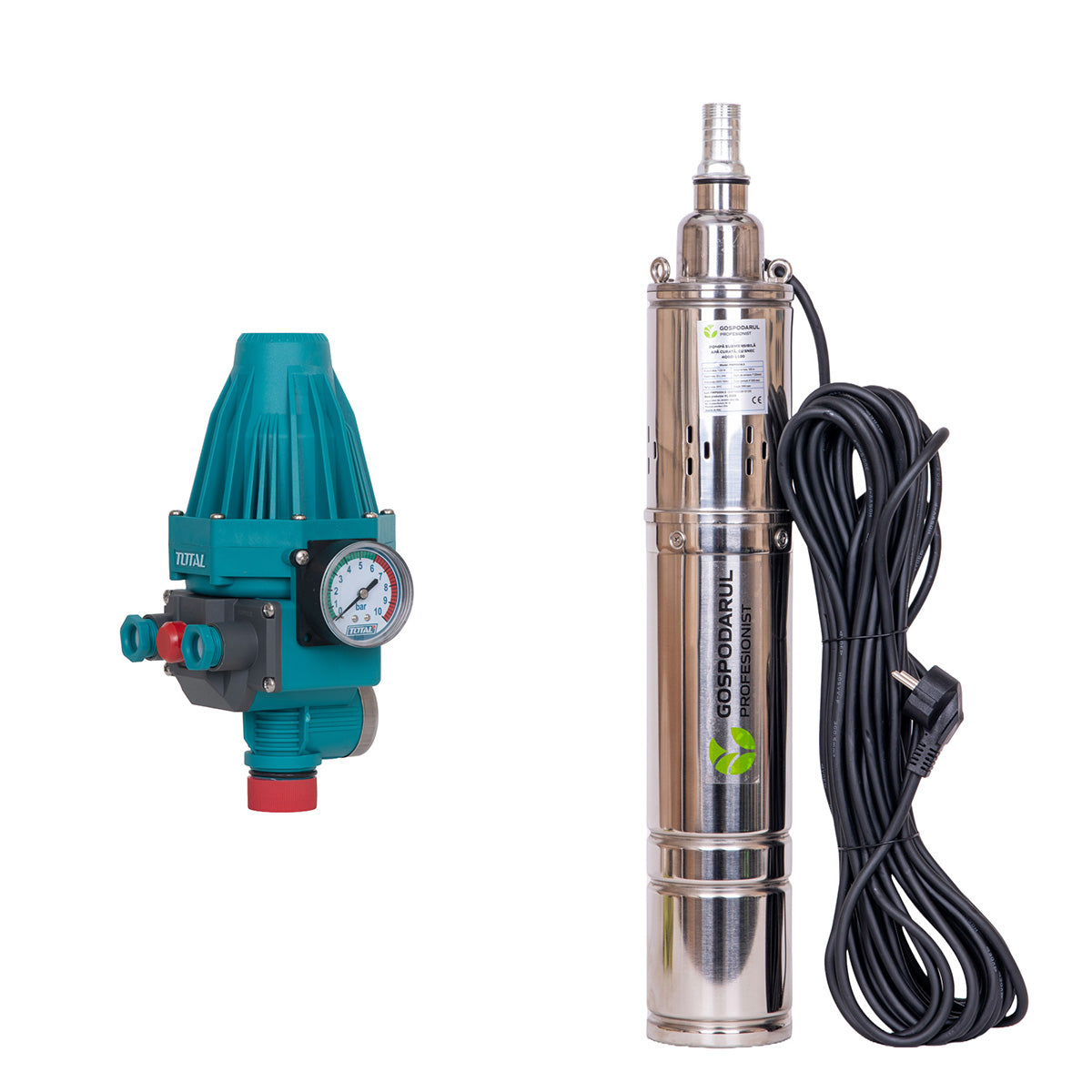 Pompa submersibila pentru apa curata cu snec Gospodarul Profesionist 4QGD 1100W, 1800 l/h, cablu 15m + Presostat TOTAL, 1, atomico.ro