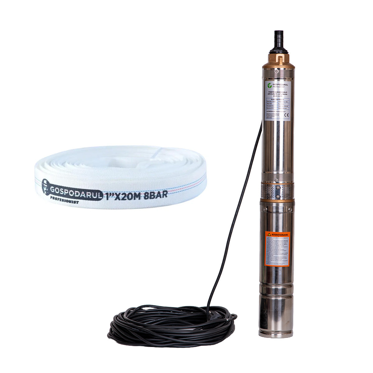 Pompa submersibila apa curata Gospodarul Profesionist 4QJD-1100, 8 turbine POM- 1100W, cablu 25m, 6000 l/h + furtun 20m, 1, atomico.ro