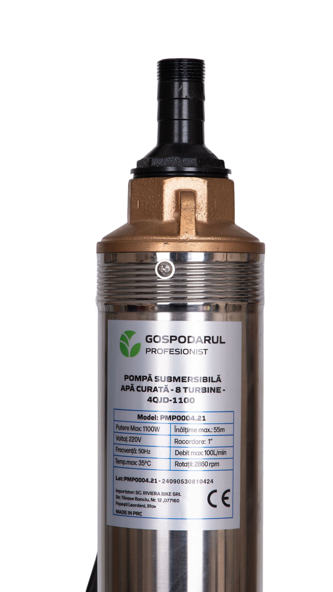 Pompa submersibila apa curata Gospodarul Profesionist 4QJD-1100, 8 turbine POM- 1100W, cablu 25m, 6000 l/h + Presostat Total, 3, atomico.ro