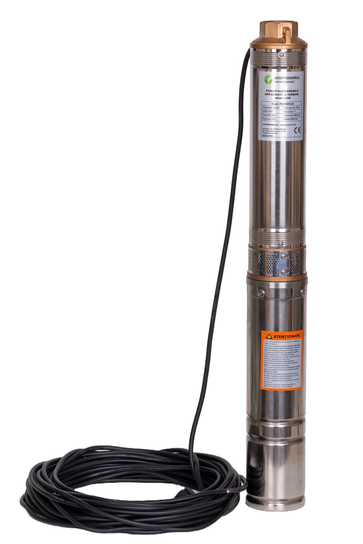 Pompa submersibila apa curata Gospodarul Profesionist 4QJD-1100, 8 turbine POM- 1100W, cablu 25m, 6000 l/h, 1, atomico.ro