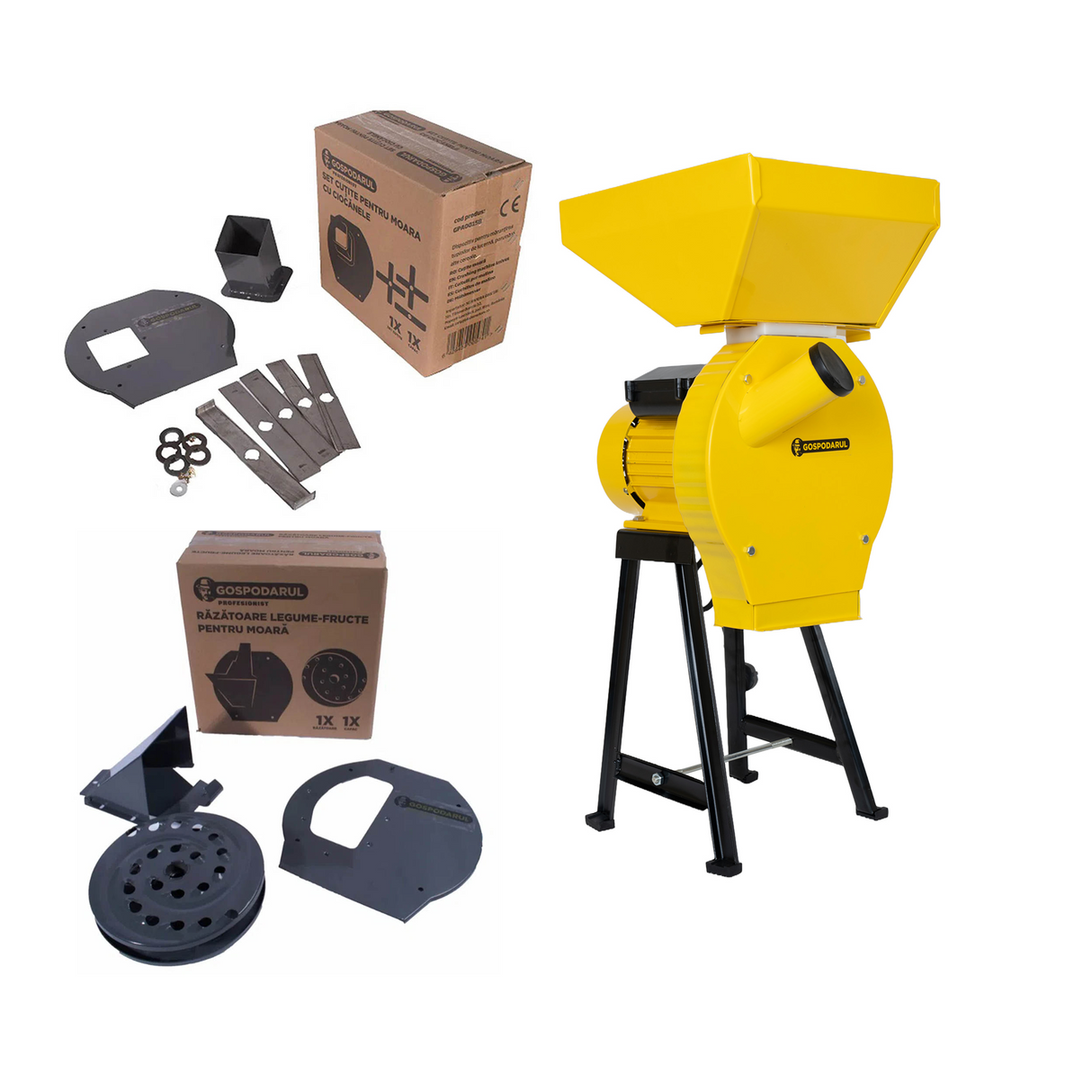 Moara cu suport pentru cereale si stiuleti de porumb GP-MCR1S - 3900W, 320 kg/h + accesoriu furaje, fructe si legume, 1, atomico.ro