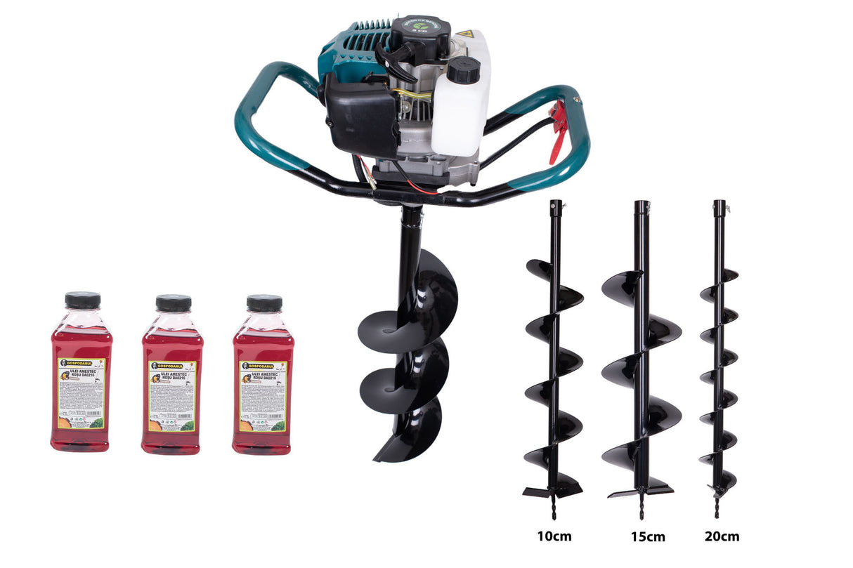 Motoburghiu foreza de pamant Gospodarul Profesionist ED520 - 3 CP, 3 burghie incluse 100,150,200mm + 3 ulei 0.5L, 1, atomico.ro