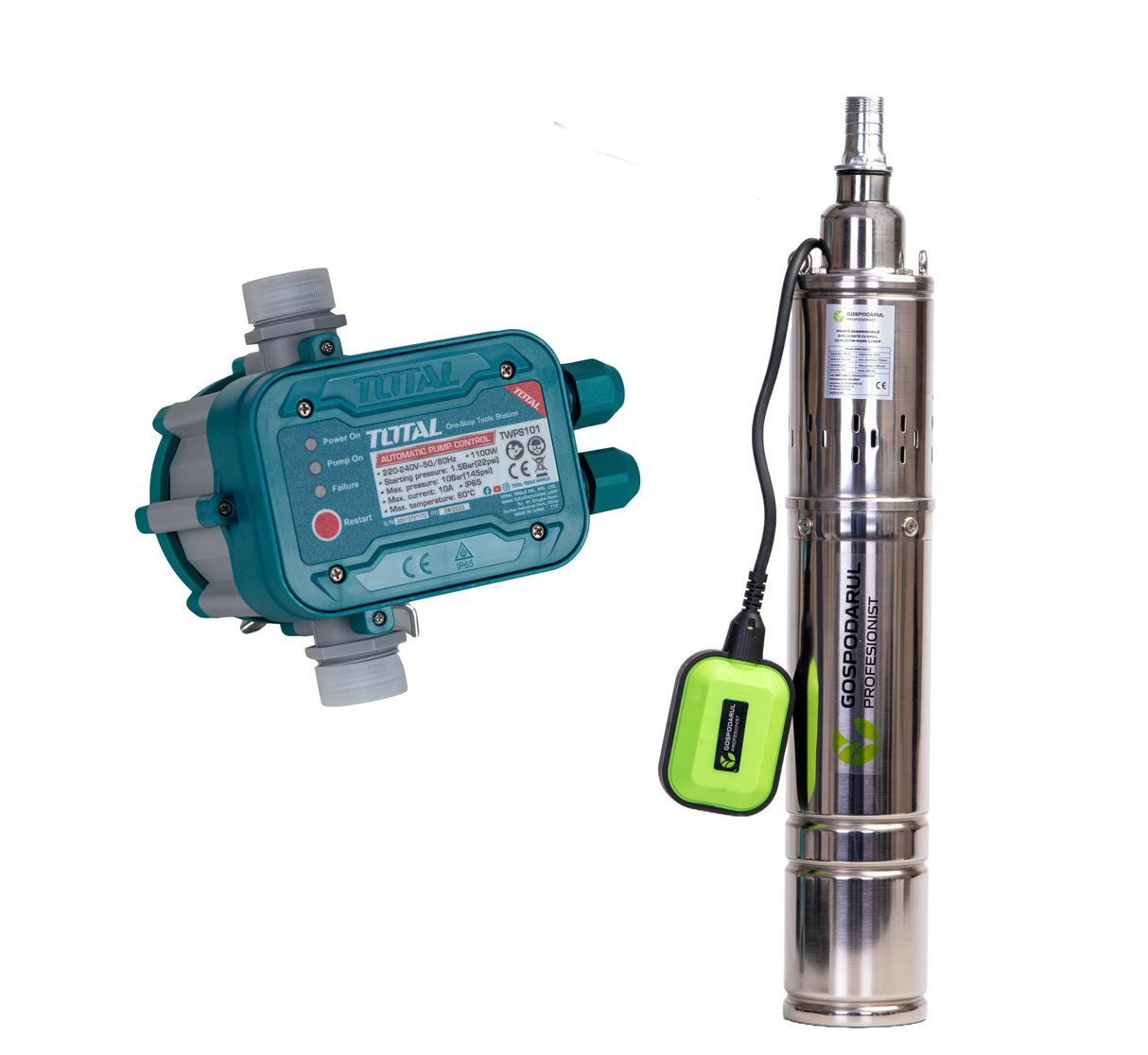 Pompa submersibila apa curata Gospodarul Profesionist, 1100W, cu snec si flotor 4QGD-1100-F + Presostat, 1, atomico.ro