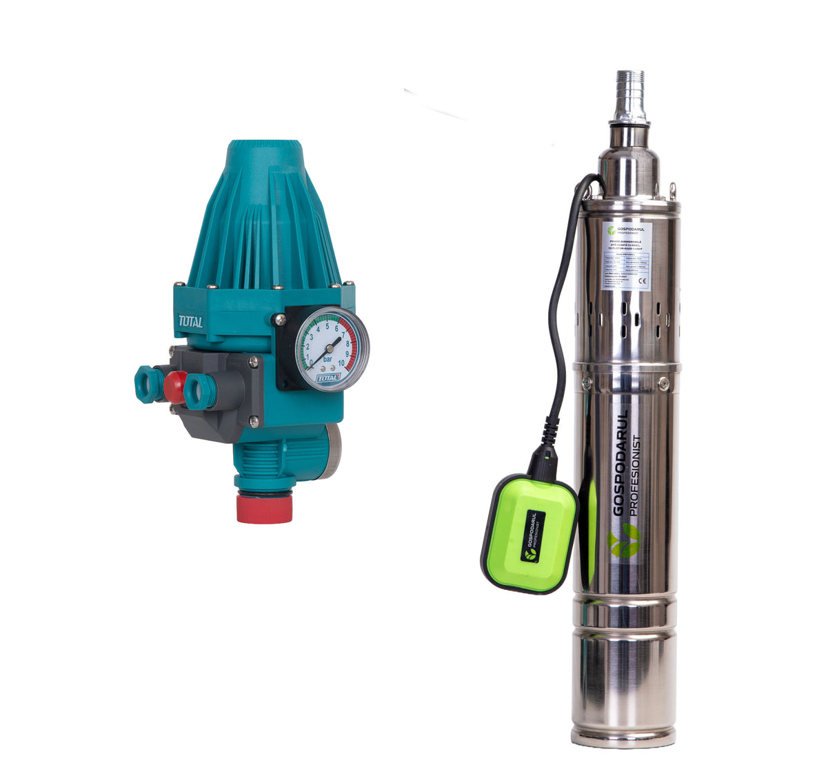 Pompa submersibila apa curata Gospodarul Profesionist, 1100W, cu snec si flotor 4QGD-1100-F + presostat Total, 1, atomico.ro
