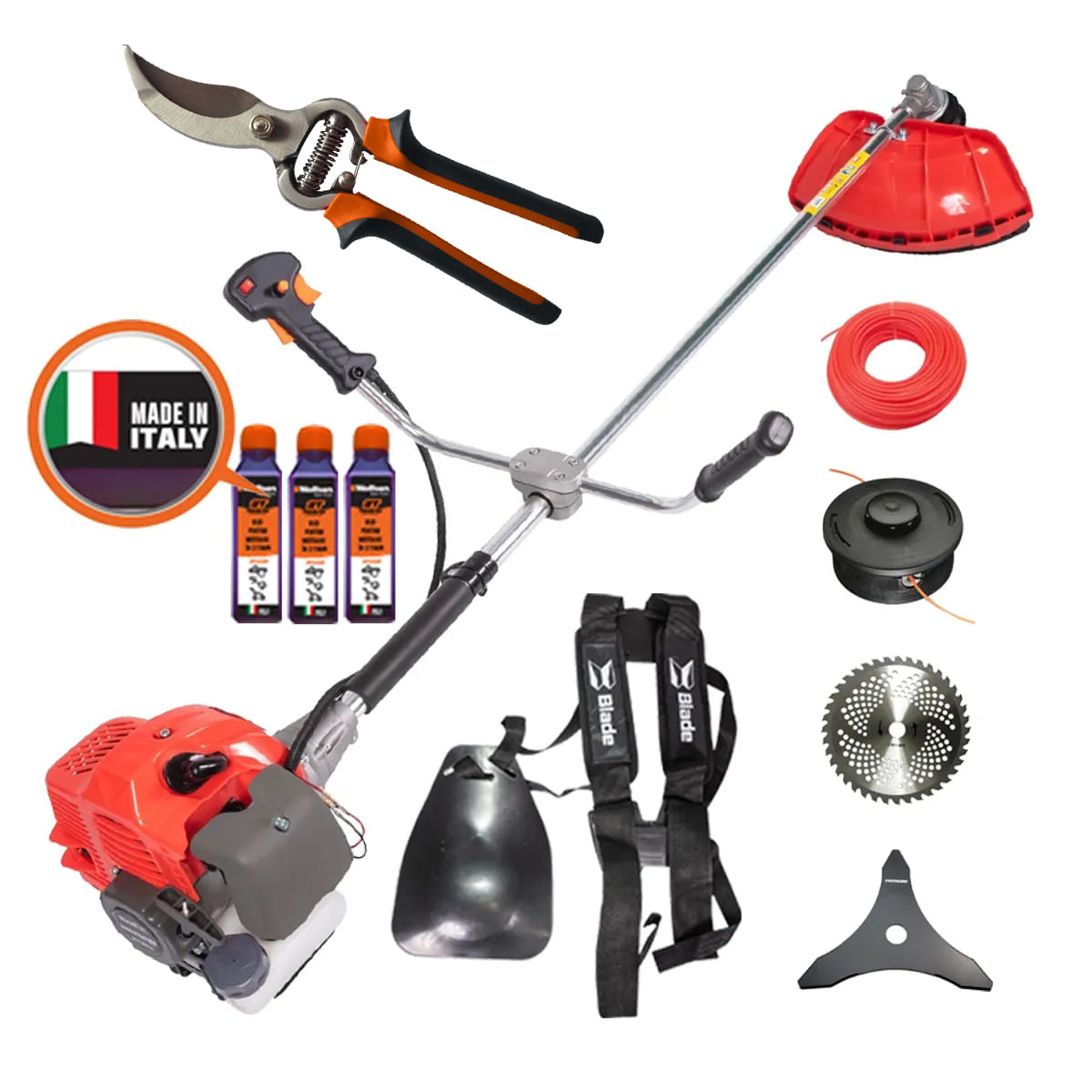 Motocoasa Blade Alpin 520, 3CP, 7 accesorii, ham profesional + 3 sticle ulei 0.1l + Foarfeca taiere vie, 1, atomico.ro
