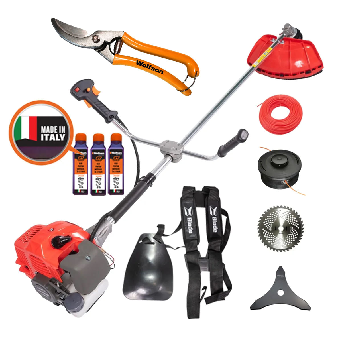 Motocoasa Blade Alpin 520, 3CP, 7 accesorii, ham profesional + 3 sticle ulei 0.1l + foarfeca taiere vie, 1, atomico.ro