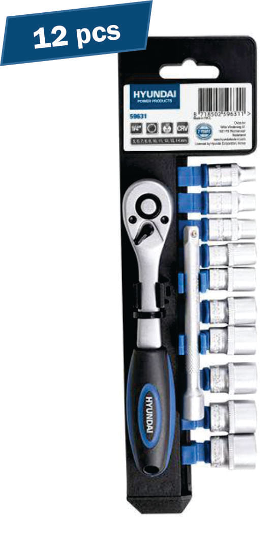 Set 12 chei tubulare cu antrenor cu clichet 1/4 HYUNDAI HY-59631, 1, atomico.ro